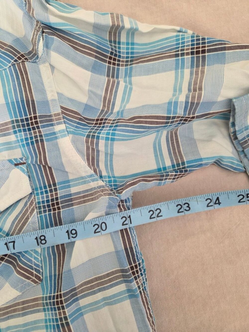 American Eagle Outfitters Mens Western Plaid Shirt Blue & White M Cotton Snap - Picture 6 of 7